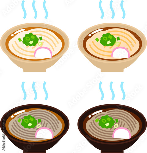 色の薄いつゆと濃いつゆのうどんそば