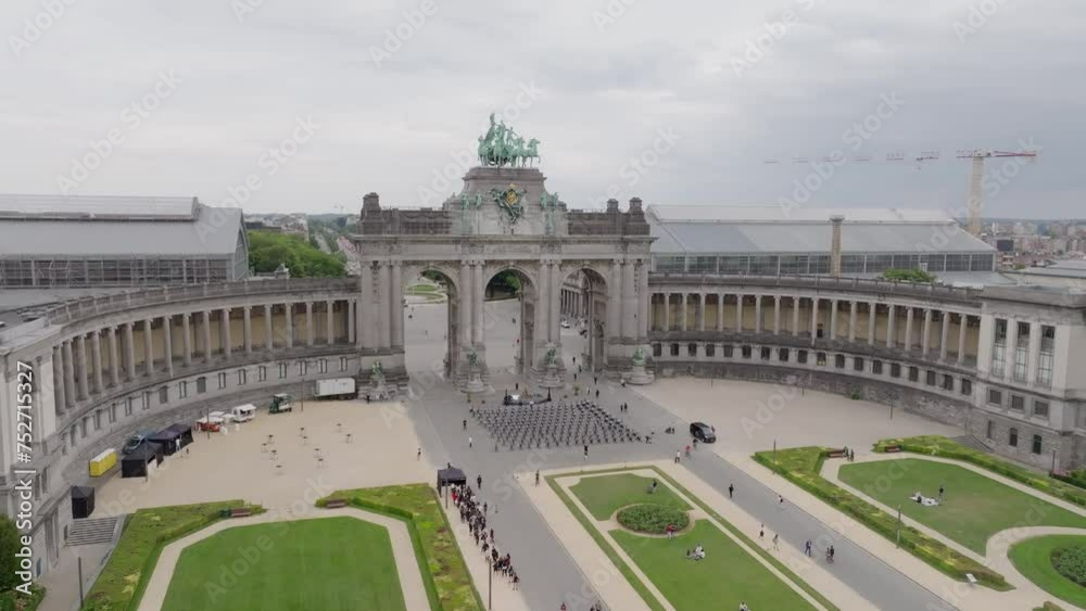 Parc du Cinquantenaire, Brussels, Belgium. Aerial View of City Landmark, People and Arch Gate Parc du Cinquantenaire, Brussels, Belgium. Aerial View of City Landmark, People and Arch Gate
