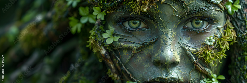 portrait of a person with a face,
 Guardian of Nature. Statue of a woman 
