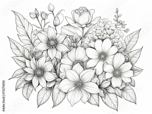 Beautiful monochrome floral background with dahlia flowers. coloring book