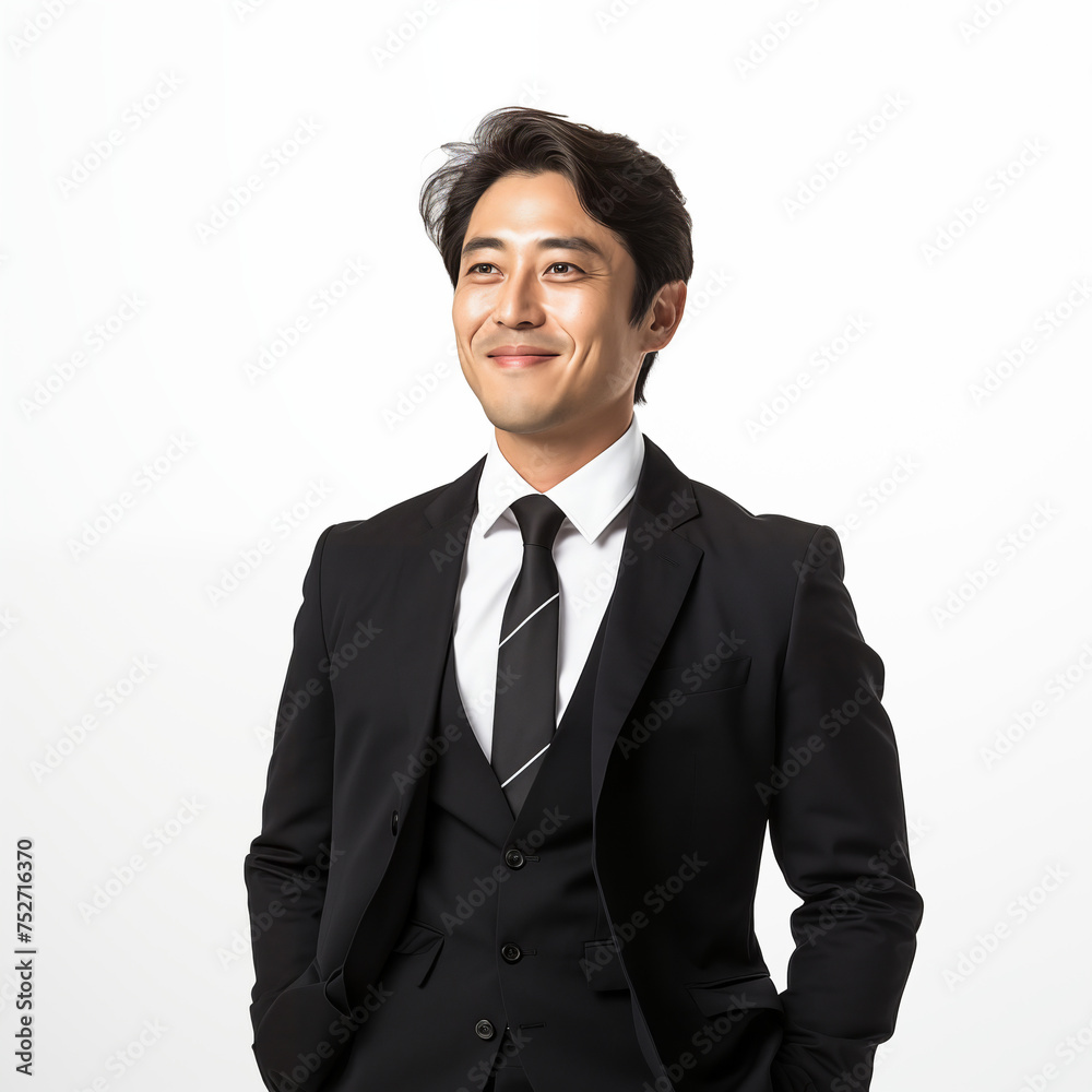 30s Korean man black casual suit smiling portrait 30s Korean man black casual suit smiling portrait