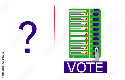 Electronic Voting Machine (EVM) and a question mark  isolated on a white background.  EVM is a device used to electronically record and count votes cast in elections.