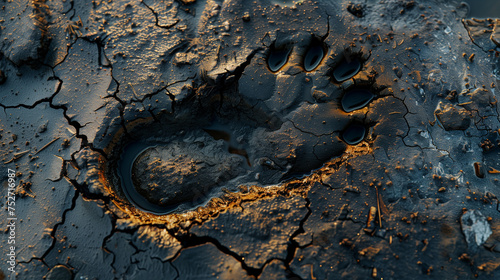 Animal footprint - dry earth texture with cracked mud and stone pattern