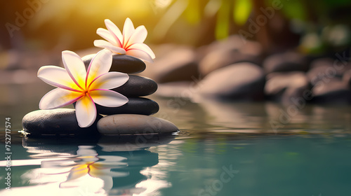 Spa and yoga stones and flowers