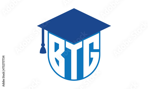 BTG initial letter academic logo design vector template. school college logo, university logo, graduation cap logo, institute logo, educational logo, library logo, teaching logo, book shop, varsity photo