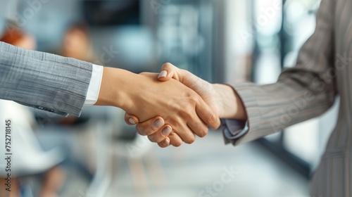 shaking hands and thank you handshake of a corporate worker in a office. Business deal, partnership and we are hiring gesture with a female hr manager ready for onboarding welcome with trust