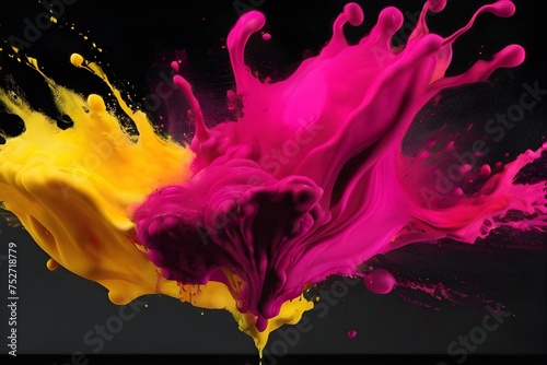 Water colors abstract in dark background, Vibrant colorful fresh ink art.