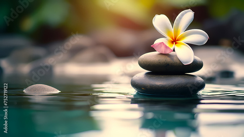 Soothing zen background with pebbles and flowers