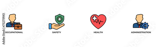 OSHA banner web icon illustration concept for occupational safety and health administration with an icon of worker, protection, healthcare, and procedure