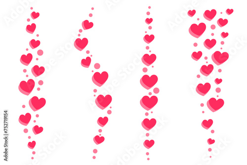 Love like streams. Flying heart icons for social media and reactions. Vector elements isolated on a white background.