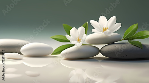 Soothing zen background with pebbles and flowers