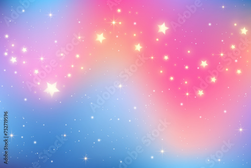 Pink starry sky. Purple gradient space. Vector color galaxy with magic sparkles and glitter. Wavy blurred texture. Liquid dreamy wallpaper