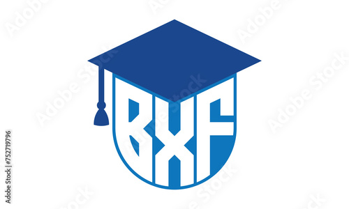 BXF initial letter academic logo design vector template. school college logo, university logo, graduation cap logo, institute logo, educational logo, library logo, teaching logo, book shop, varsity photo