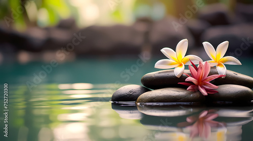 Soothing zen background with pebbles and flowers