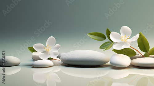 Soothing zen background with pebbles and flowers