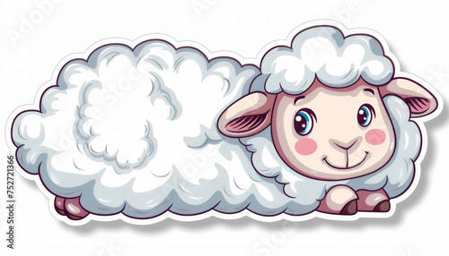 A cute cartoon sheep lying down comfortably with a relaxed and happy demeanor, ai generated
