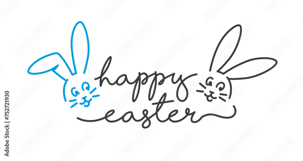 Easter handwritten calligraphy lettering with happy Easter bunny line design greeting card banner on white background Easter handwritten calligraphy lettering with happy Easter bunny line design greeting card banner on white background