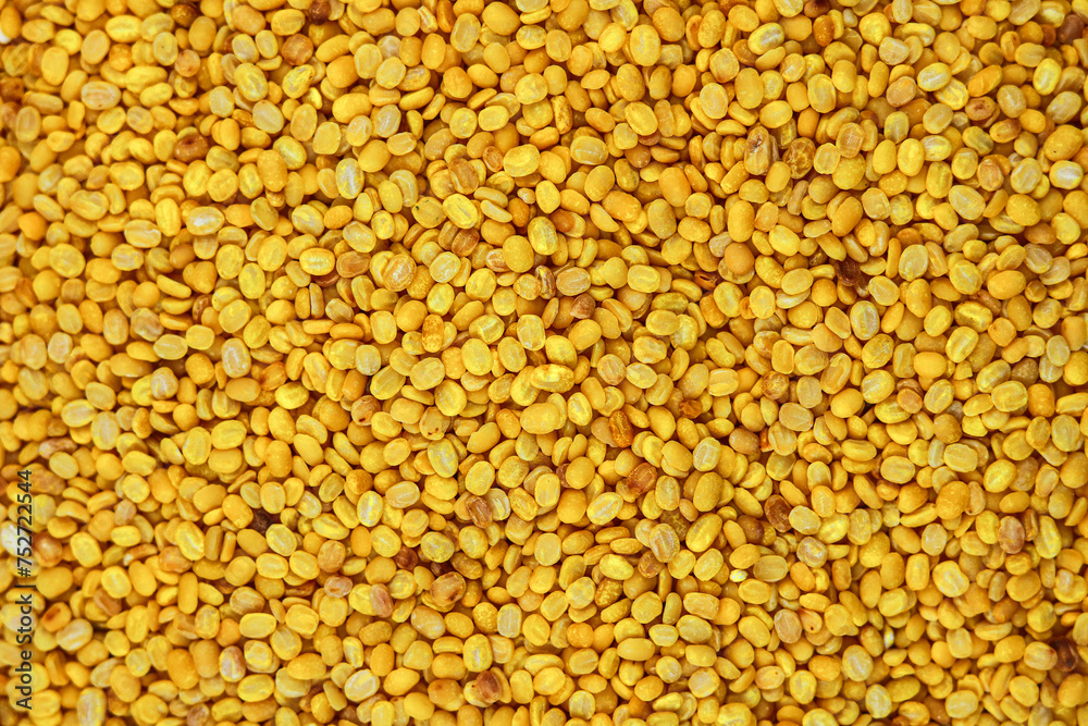 Fried mung bean background. Top view of yellow mung bean texture.