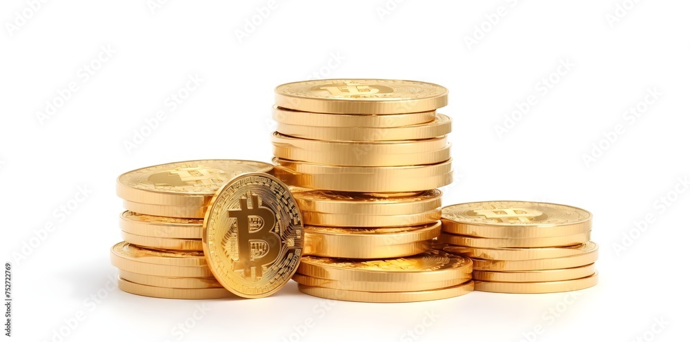 Stacks of gold coins isolated on white background with clipping path. Stacks of gold coins isolated on white background with clipping path.