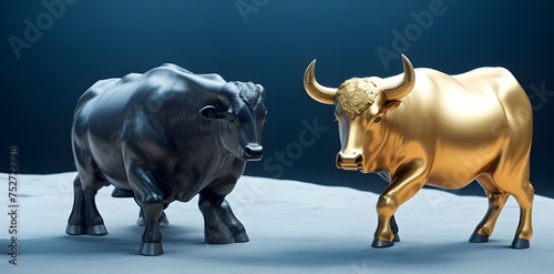 Bull and bull on a blue background. 3d illustration. 3d rendering