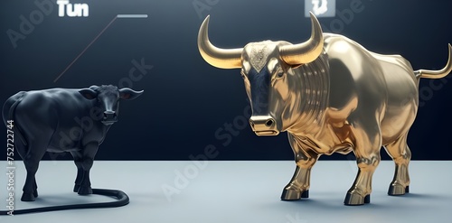 Bull and bull on a blue background. 3d illustration. 3d rendering