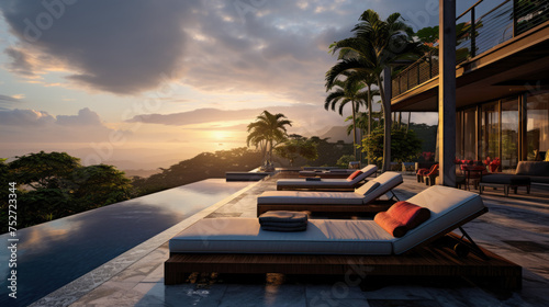 day lights Photograph an opulent villa escape  infinity pool vistas  panoramic landscapes  lavish interiors  elite amenities  secluded indulgence  sumptuous luxury  ultimate relaxation sanctuaries 