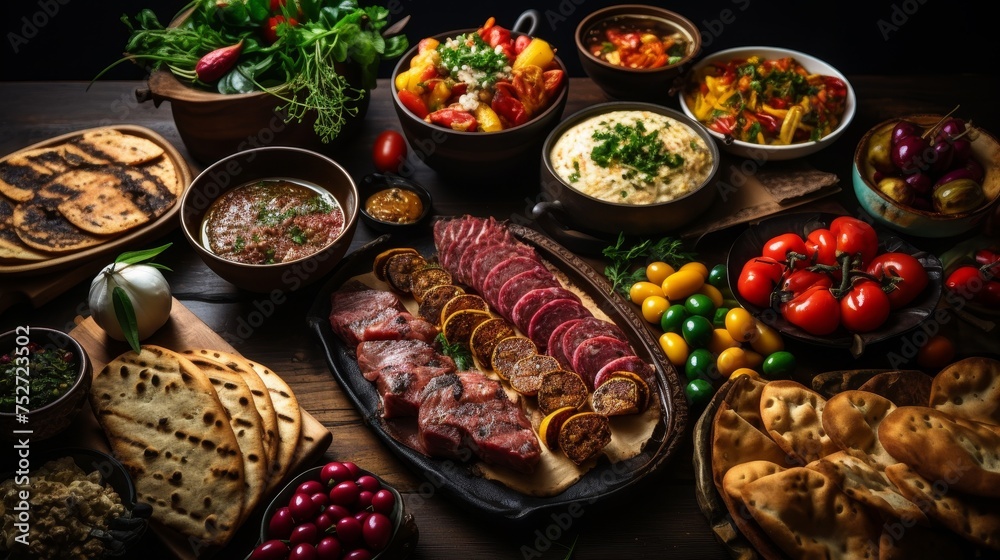 A mouth-watering variety of delicious foods spread out on a table A mouth-watering variety of delicious foods spread out on a table