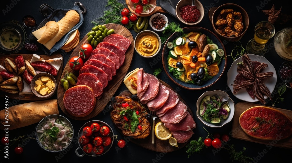 A mouth-watering variety of delicious foods spread out on a table 