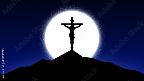 Silhouette of Christian cross with Moon