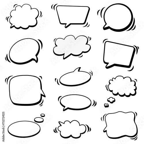 Vector set of speech bubbles for words. Hand drawn doodle. Isolated dialogue sketch for design.