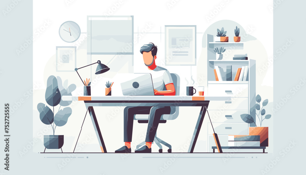 Concept of image of a person working remotely from home .Vector illustration. Concept of image of a person working remotely from home .Vector illustration.