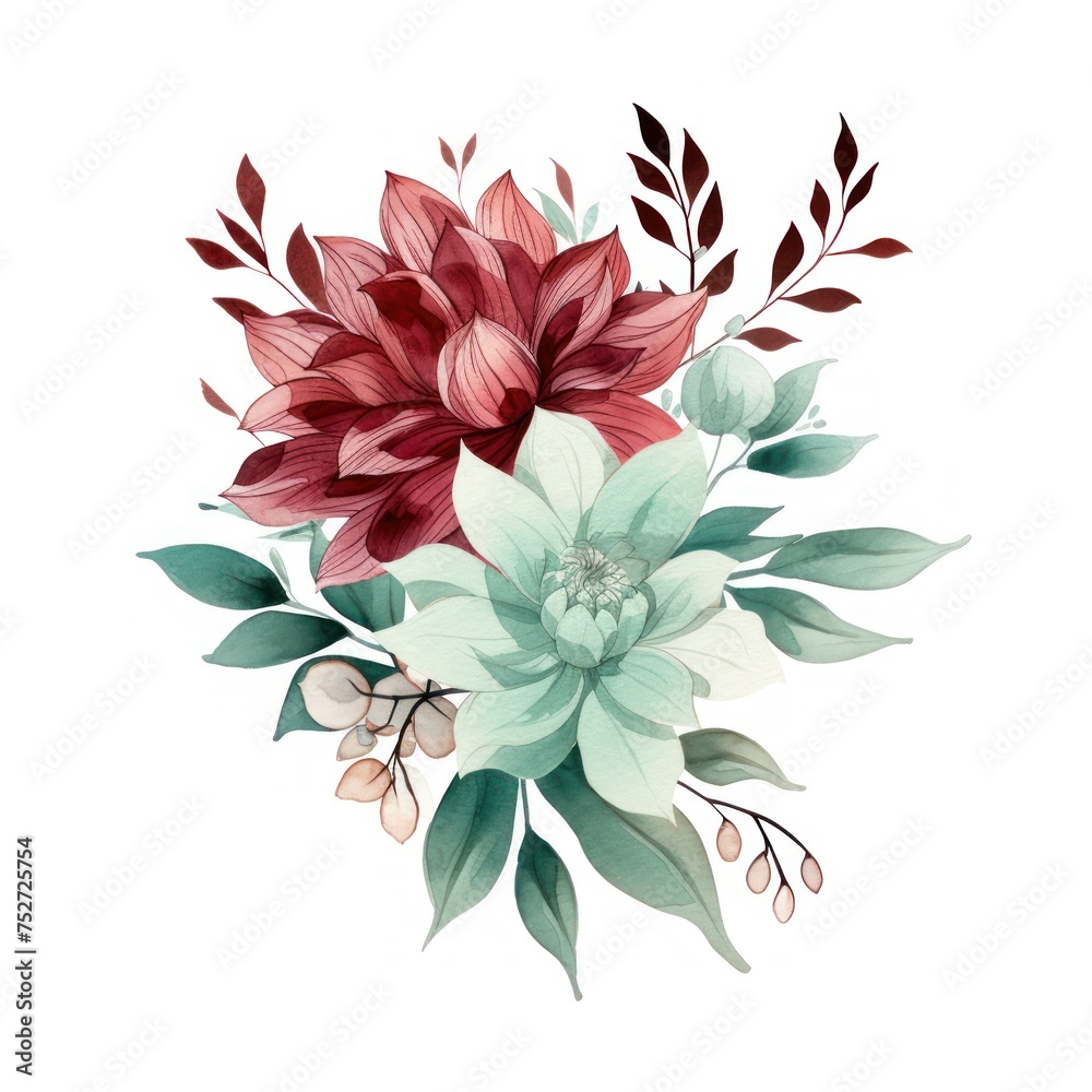 A bouquet of flowers with a green stem and red petals hand drawn watercolor A bouquet of flowers with a green stem and red petals hand drawn watercolor