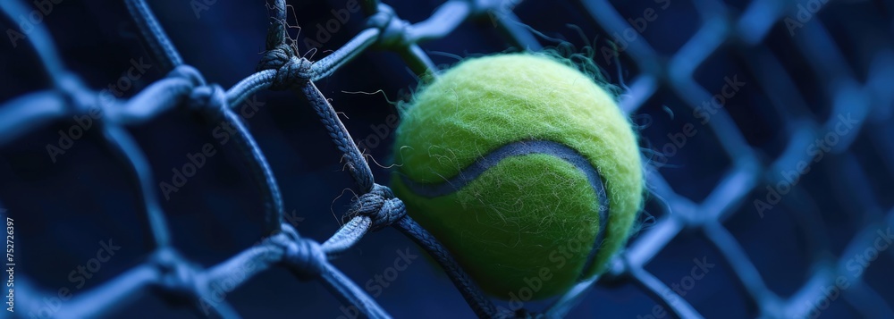 A vibrant tennis ball bounces on the pristine surface of the court, poised for the next thrilling rally.