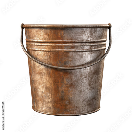 Old metal bucket isolated on transparent a white background