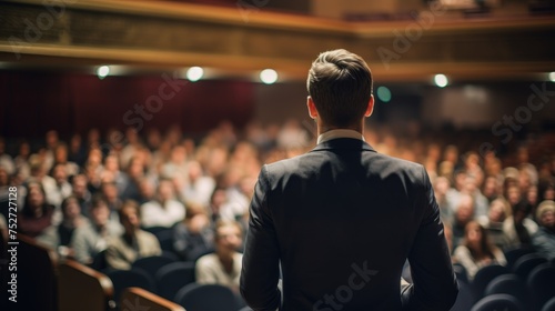  A speaker giving a lecture to an audience in an auditorium