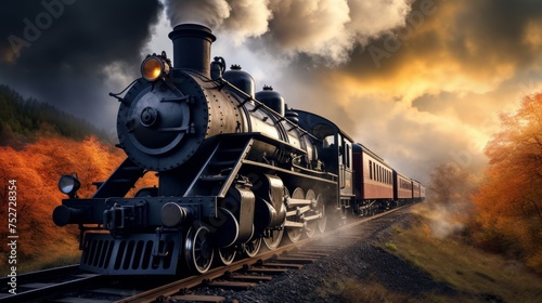 An old steam train in a motion photo