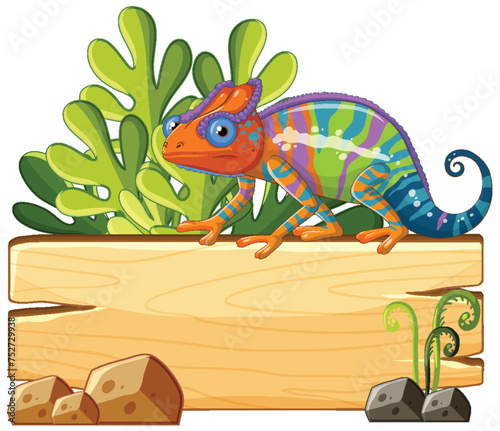 Vibrant chameleon illustration with tropical foliage