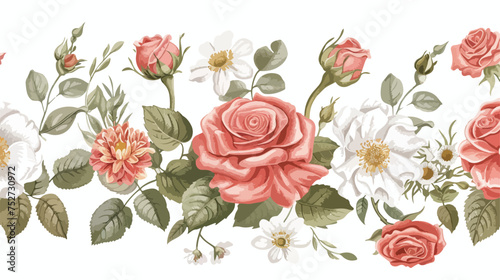 Seamless horizontal border with cute roses