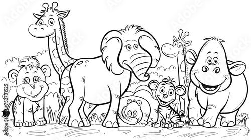 cartoon safari animals group coloring page