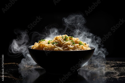 Instant noodles, adorned with sparkling seasonings, beckon as a delectable and convenient culinary delight photo