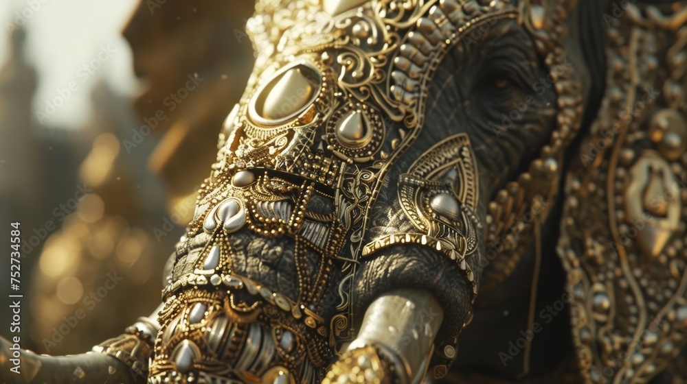 The intricate designs on the elephants armor reflect the grandeur and sophistication of the Mauryan Empire. - obrazy, fototapety, plakaty 