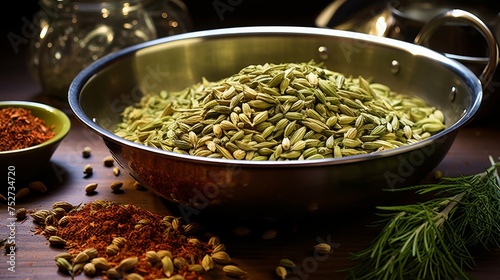 Fennel seeds strained through a sieve