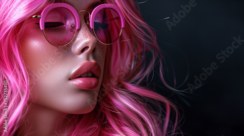 Chic Elegance, Pink-haired Fashionista with Trendy Sunglasses depicts a stylish woman exuding confidence and sophistication