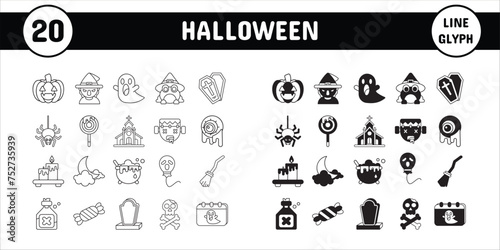 Halloween Line Glyph Vector Illustration Icon Sticker Set Design Materials