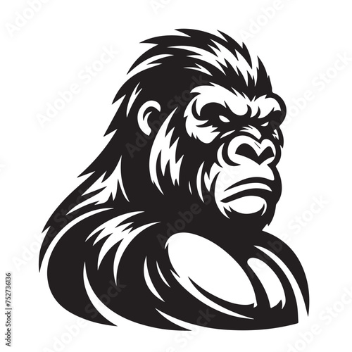 Silhouette and icon  of  gorilla isolated on white background