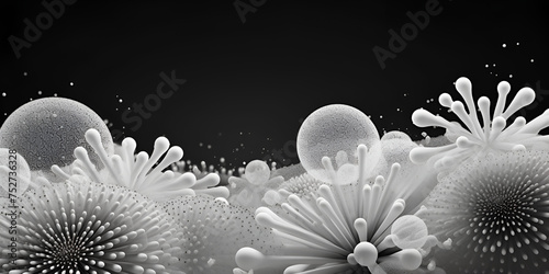 Image of a skin cancer virus under a microscope black and white background photo