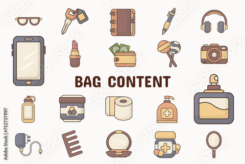Bag Content Lineal Color Vector Illustration Icon Sticker Set Design Materials