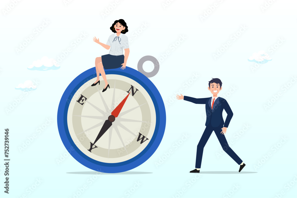 Leader Direction Compass Confidence smart lady business woman team leader in formalwear sitting ...