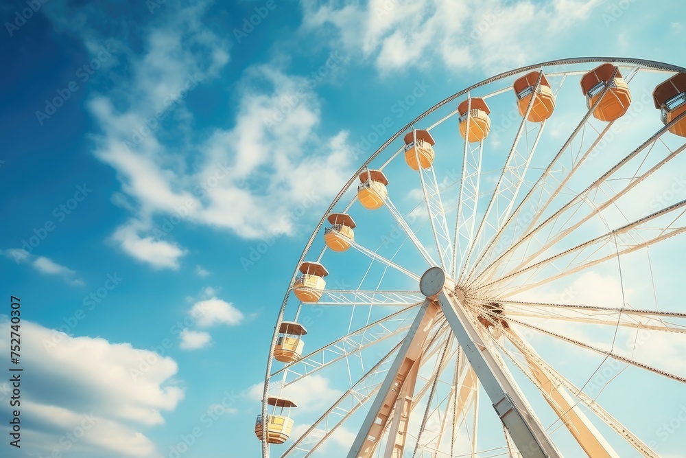 Colorful Ferris wheel of the amusement park, Ferris wheel in the park, Ferris wheel on blue sky background in the park, Ai generated