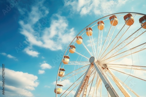 Colorful Ferris wheel of the amusement park  Ferris wheel in the park  Ferris wheel on blue sky background in the park  Ai generated